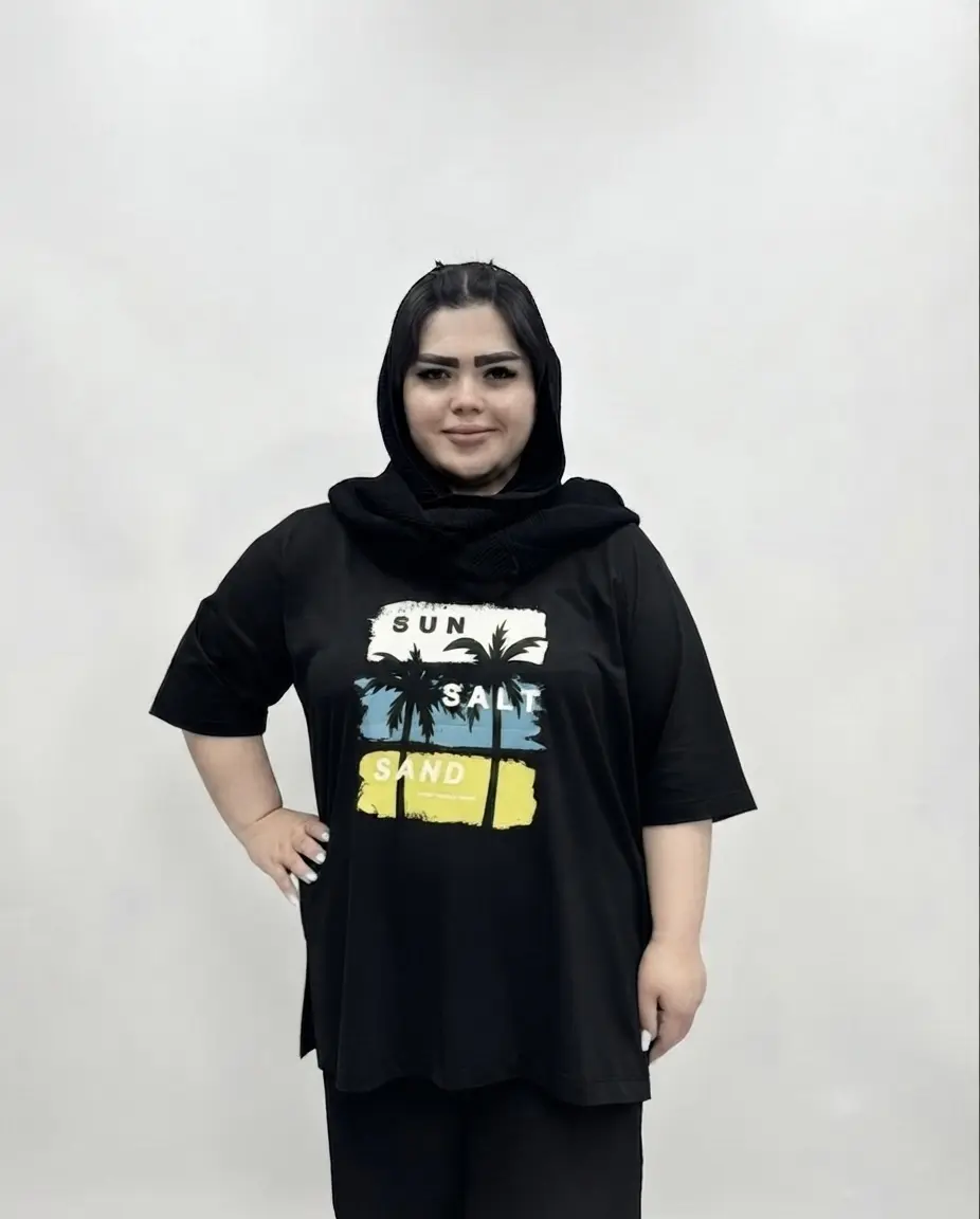 تیشرت سایز بزرگ زنانه طرح نخل